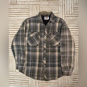 Dickies Jacket Men’s Green Gray Plaid Flannel Quilt Lined Work Chore Warm Size L